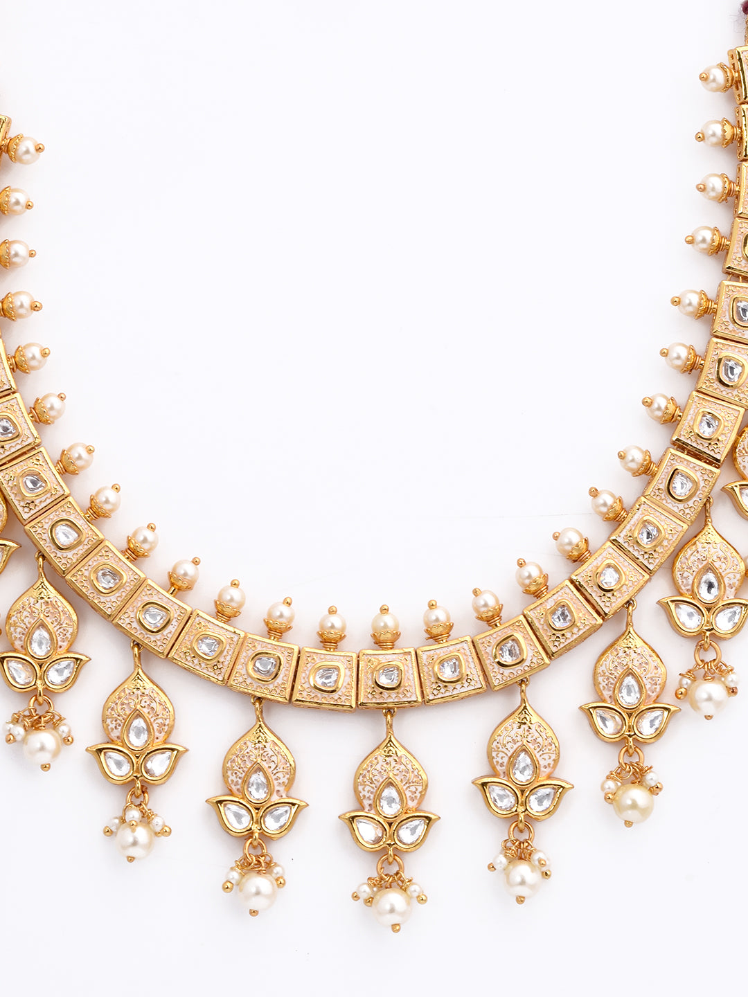 Golden Emboss Designer Enamelled Necklace Set