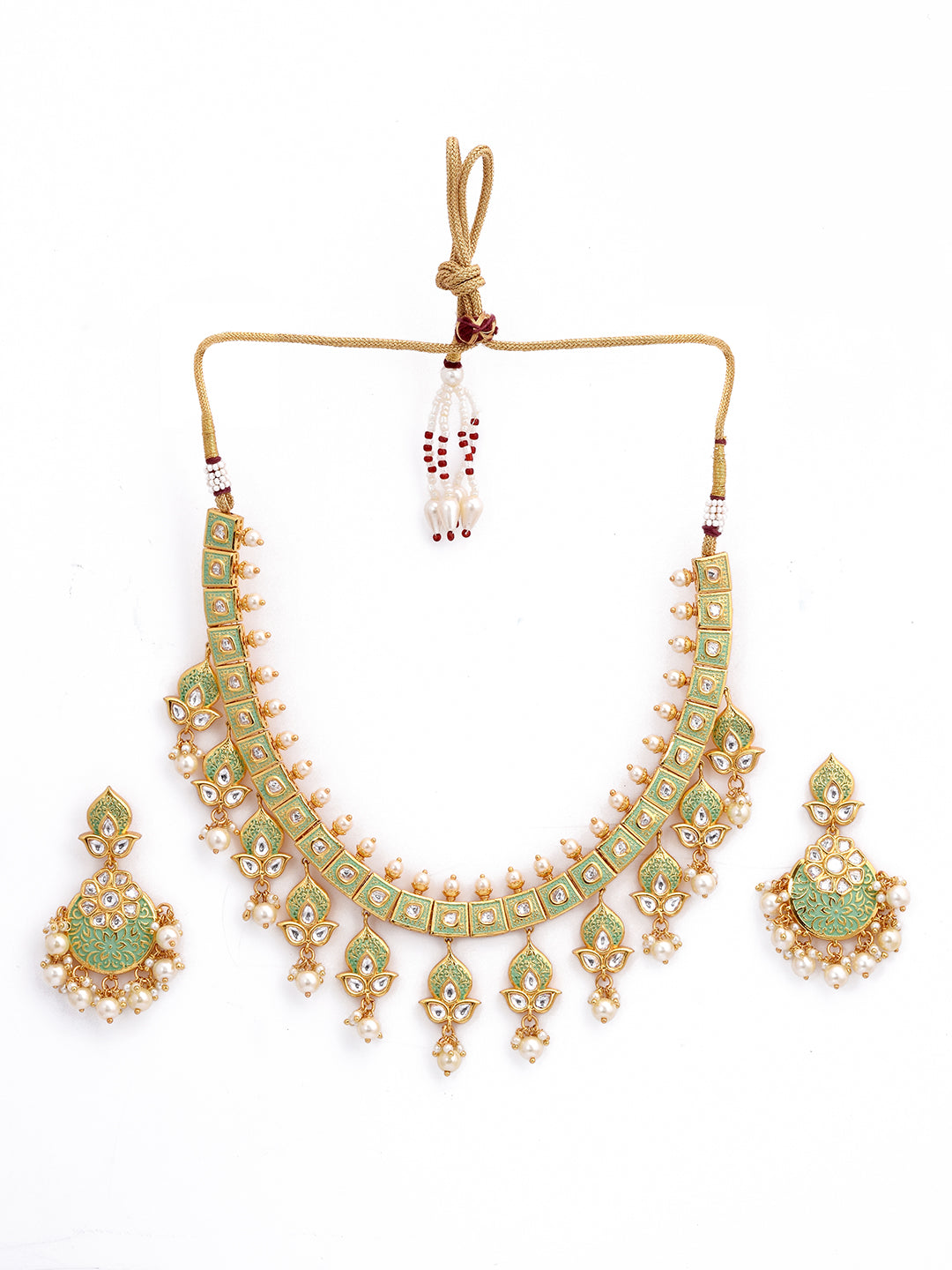 Golden Emboss Designer Enamelled Necklace Set