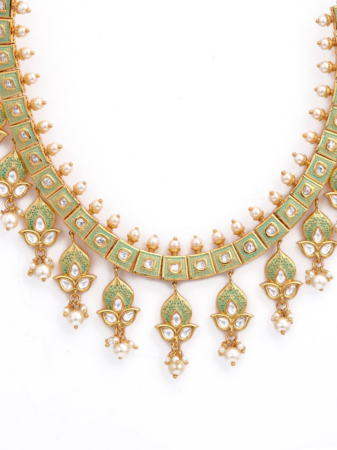 Golden Emboss Designer Enamelled Necklace Set