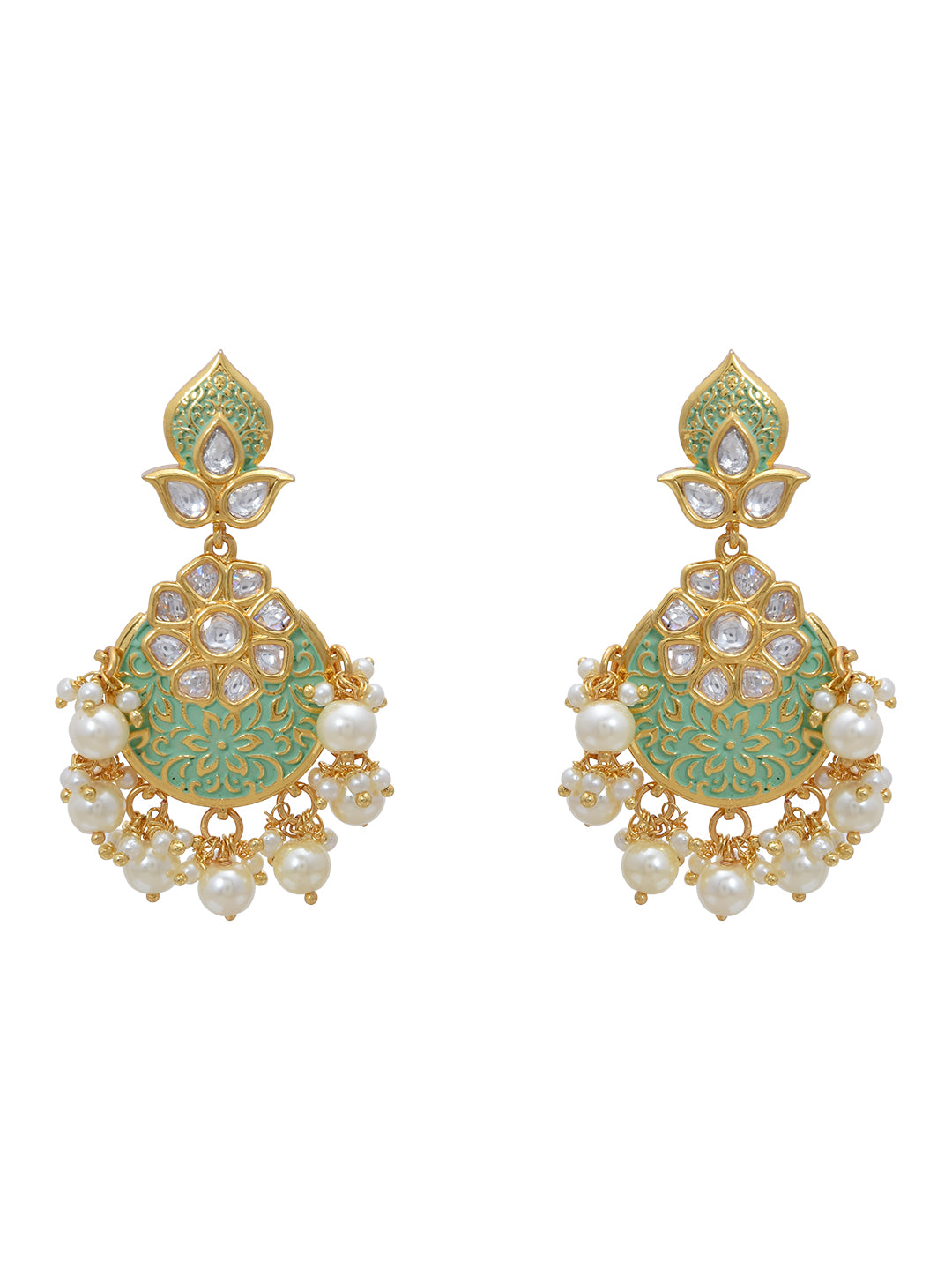 Golden Emboss Designer Enamelled Necklace Set