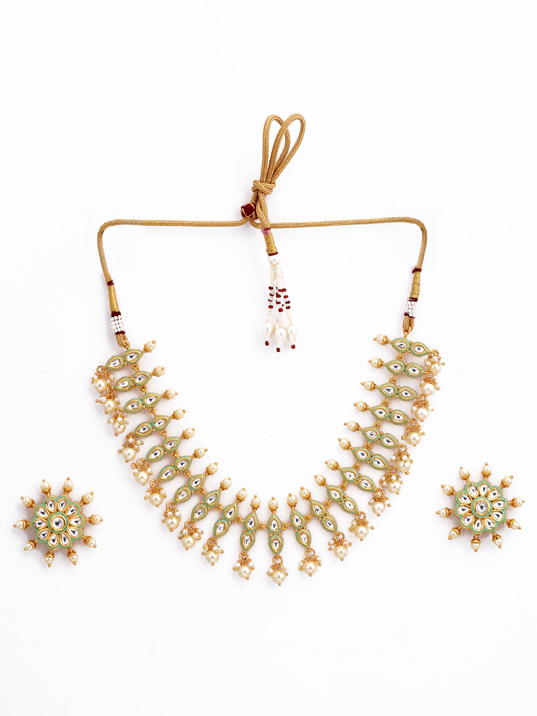 Kundan Polki and Pearls Enamelled Necklace Set