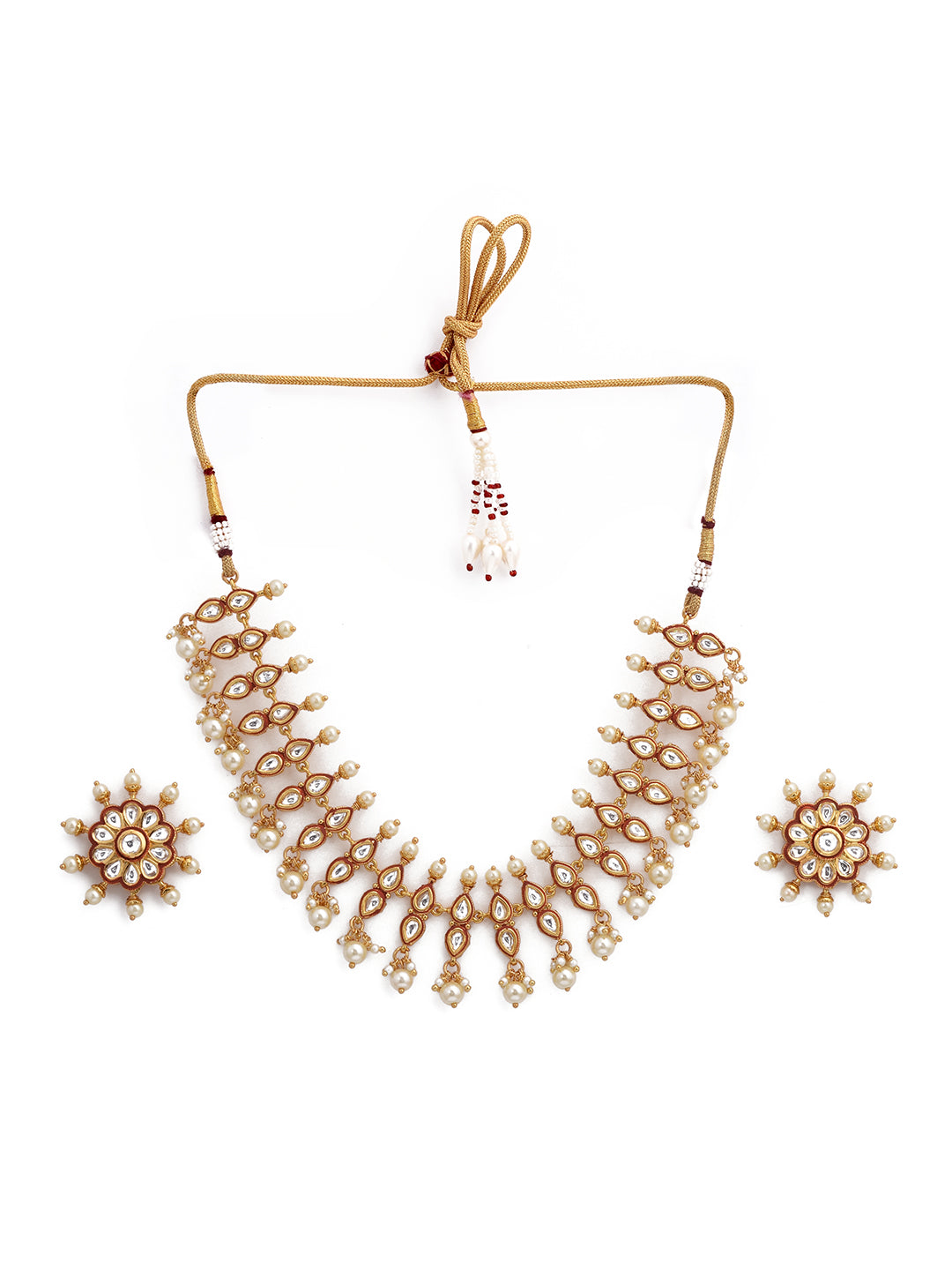 Kundan Polki and Pearls Enamelled Necklace Set