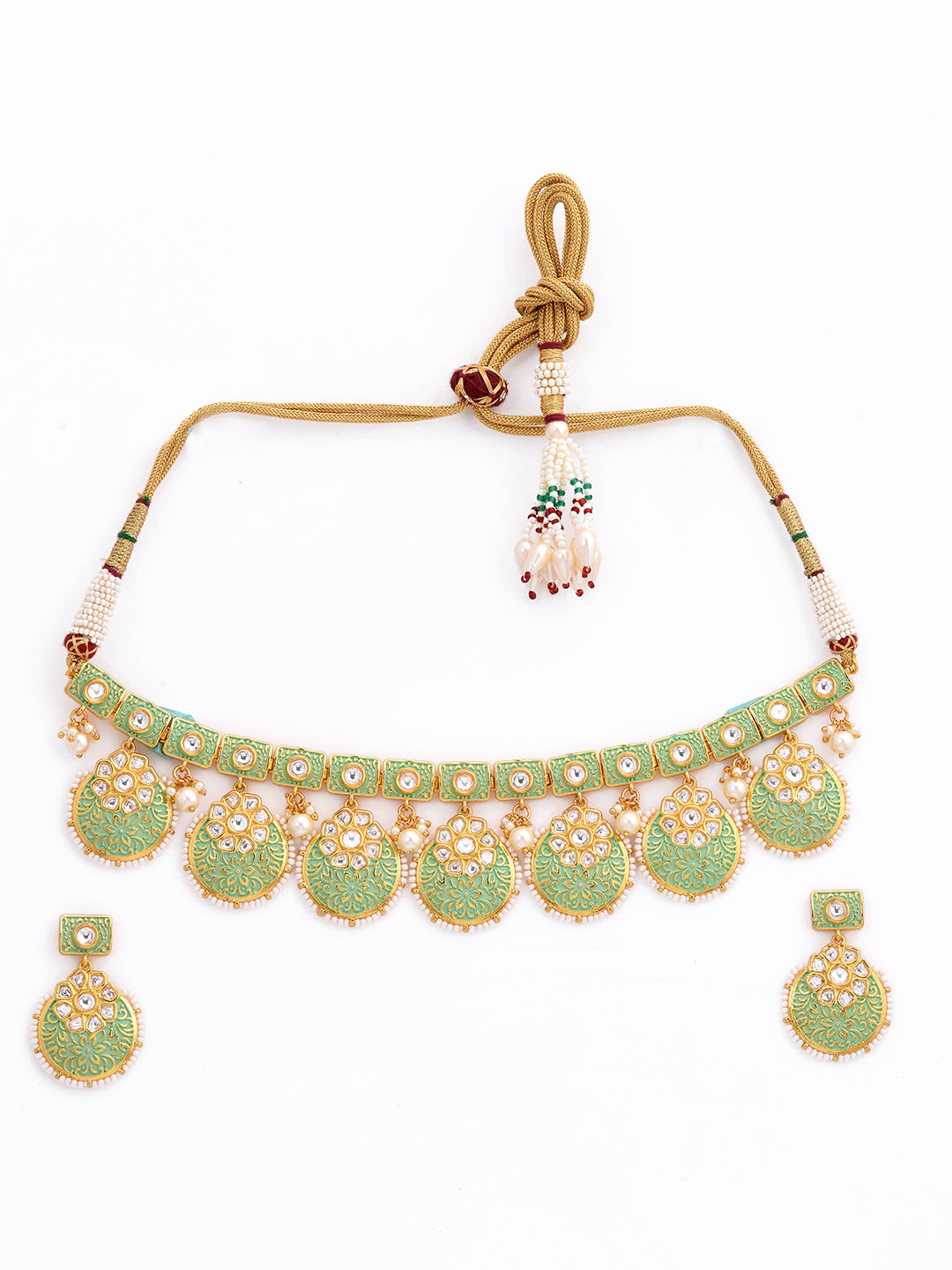 Designer Pearls Enamelled Necklace Set