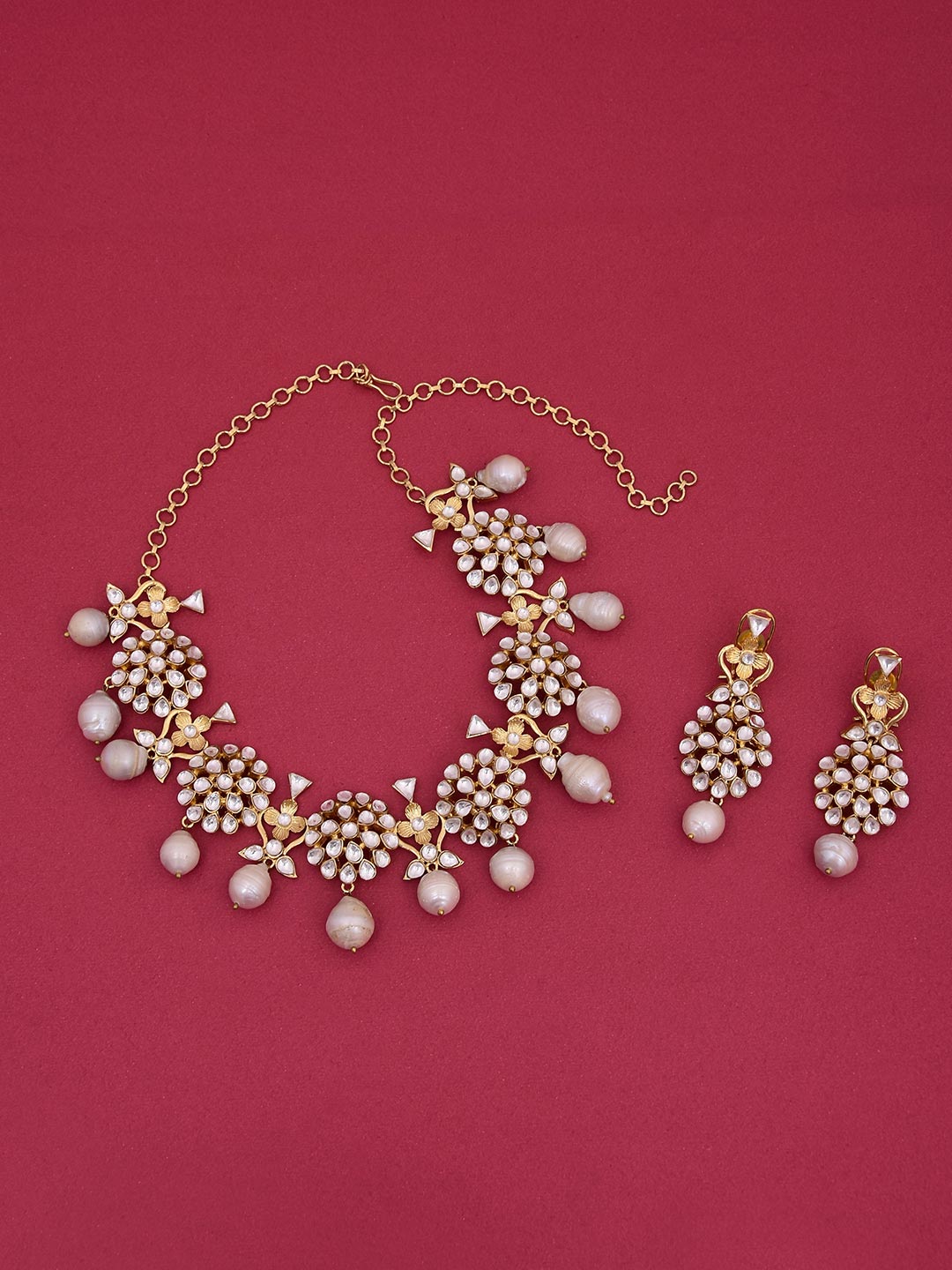 Hand Made Kundan Polki and Pearls Necklace Set