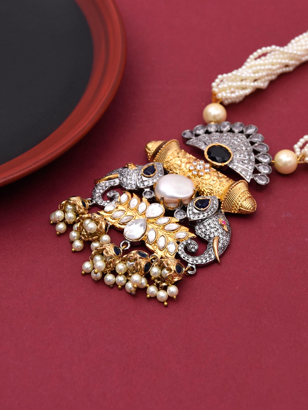 Designer Kundan Polki Pearls Hand Crafted Necklace Set