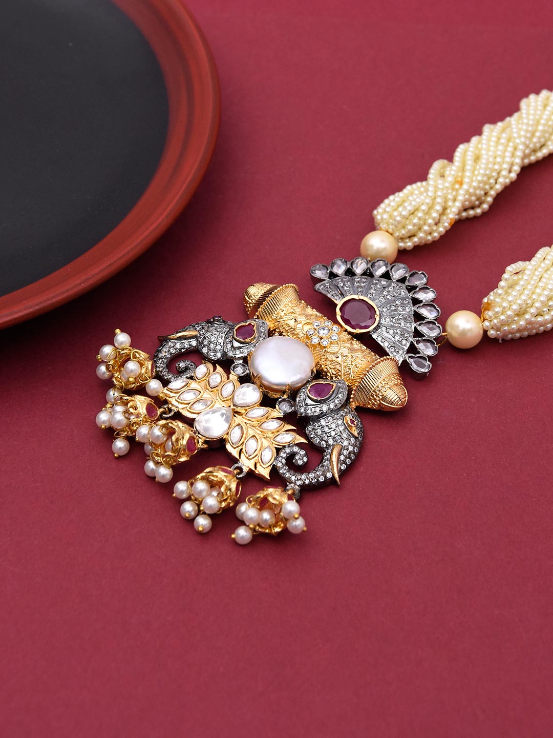 Designer Kundan Polki Pearls Hand Crafted Necklace Set