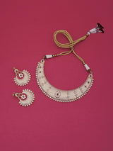 Floral Emboss Ivory White Enamelled Designer Necklace Set