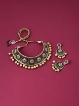 Floral Enamelled Pearls Choker Necklace Set