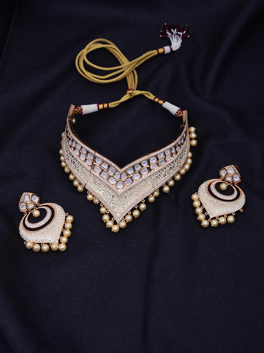 Designer Ivory White Polki Choker Necklace Set