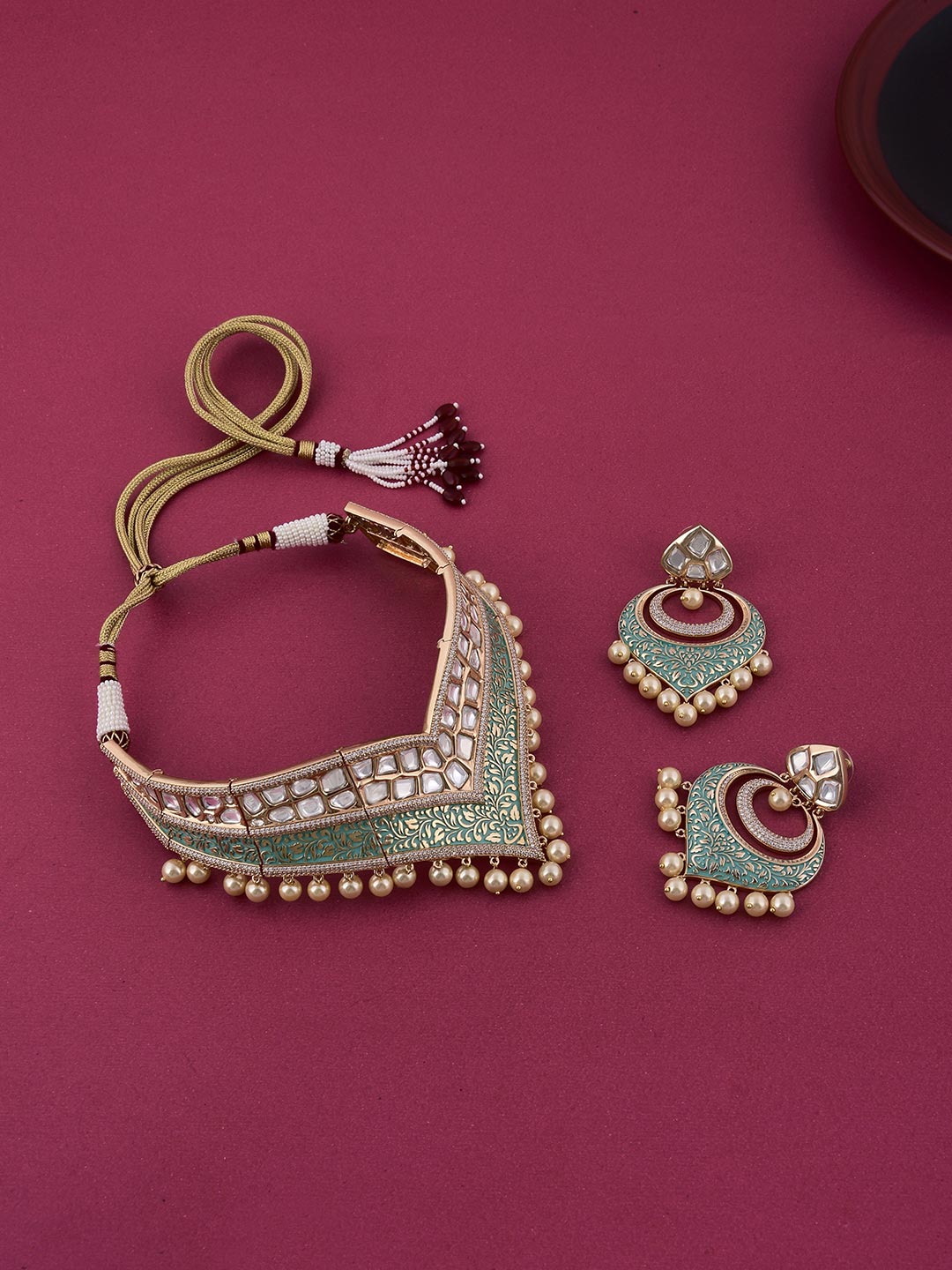 Designer Green Polki Choker Necklace Set