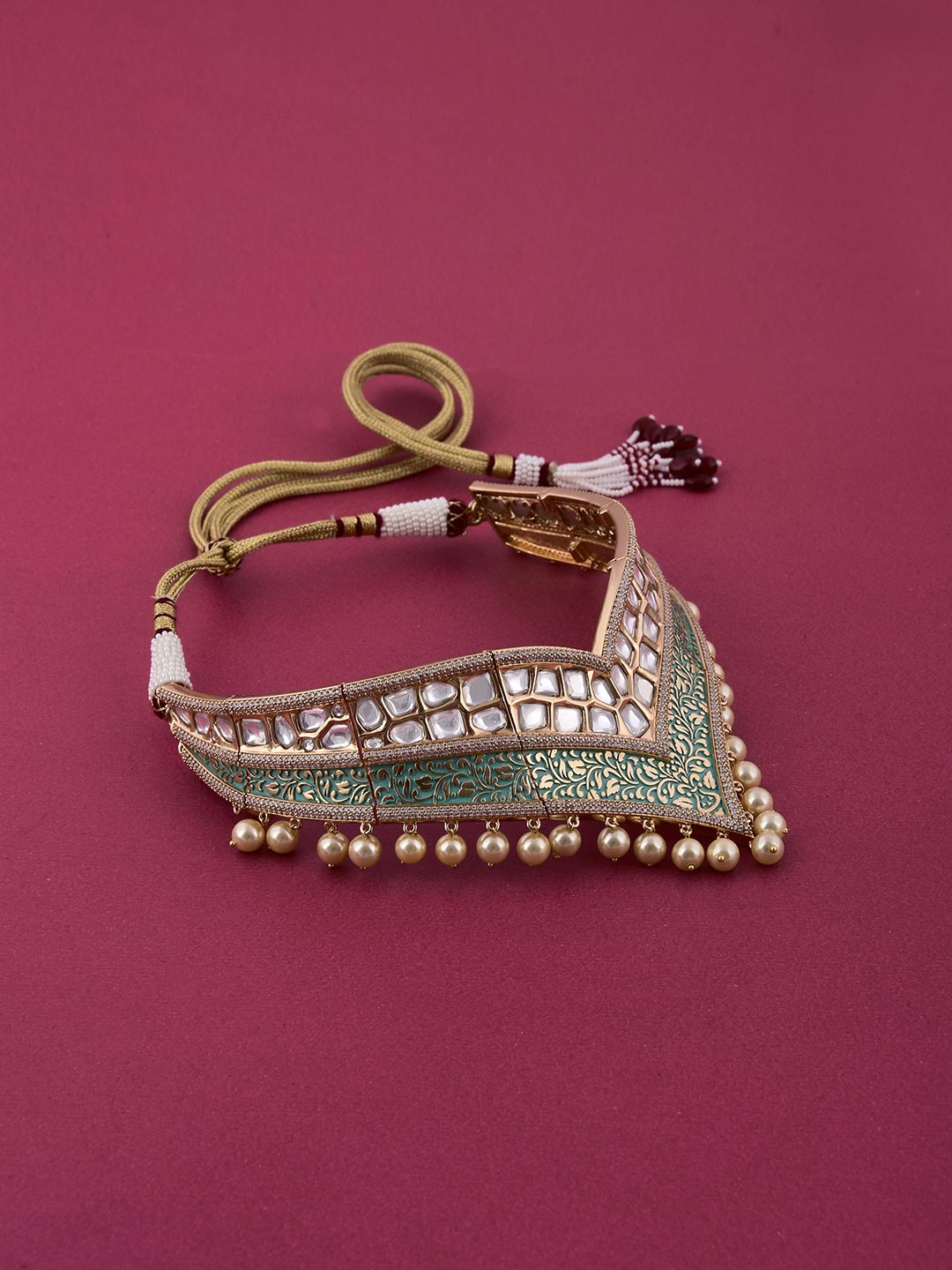 Designer Green Polki Choker Necklace Set