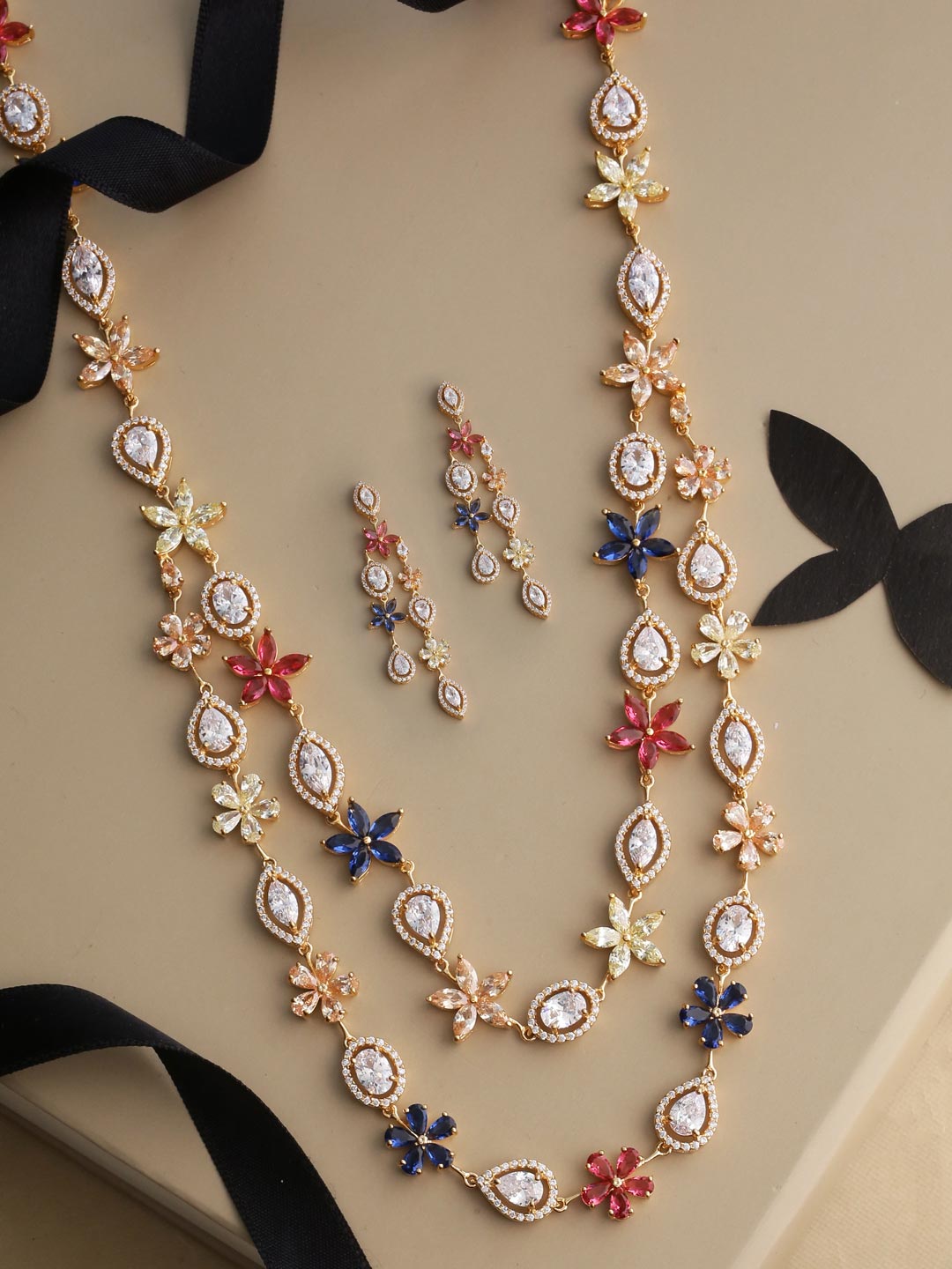 Floral Multi Colored Stones Designer Necklace Set
