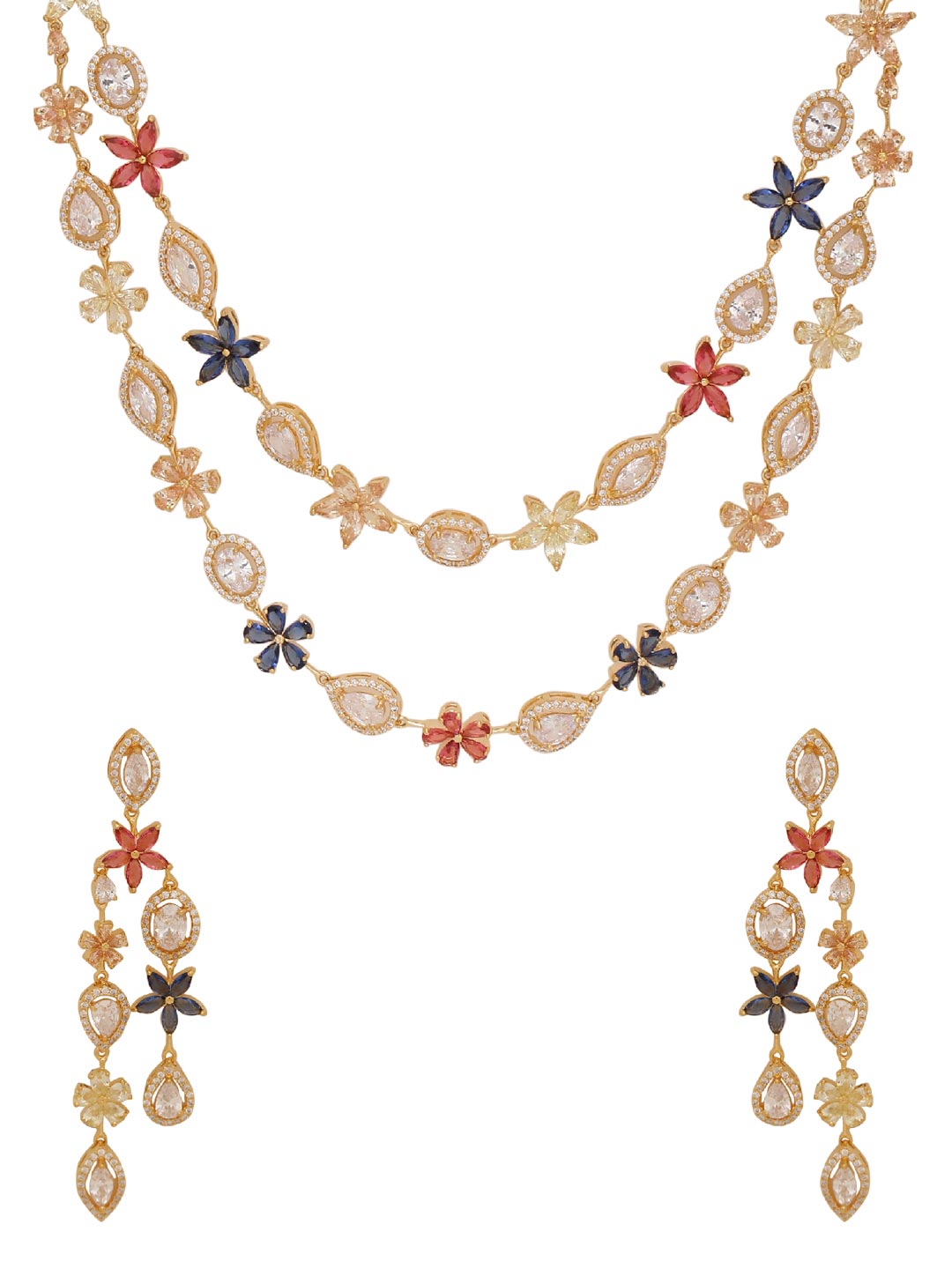 Floral Multi Colored Stones Designer Necklace Set