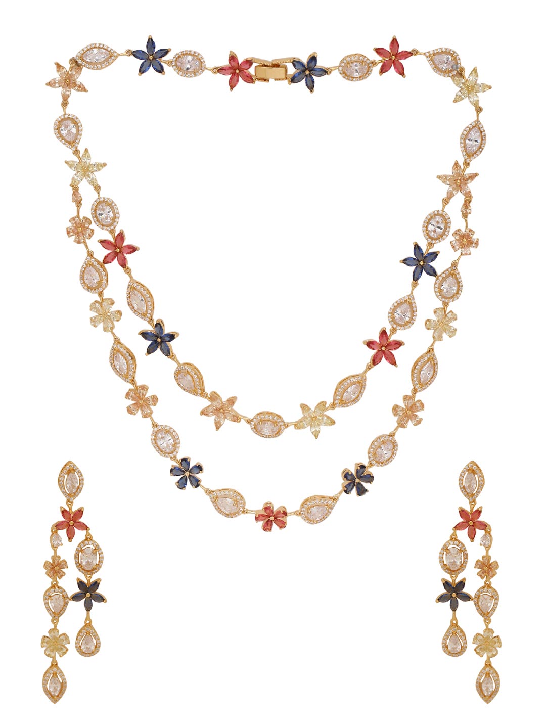 Floral Multi Colored Stones Designer Necklace Set
