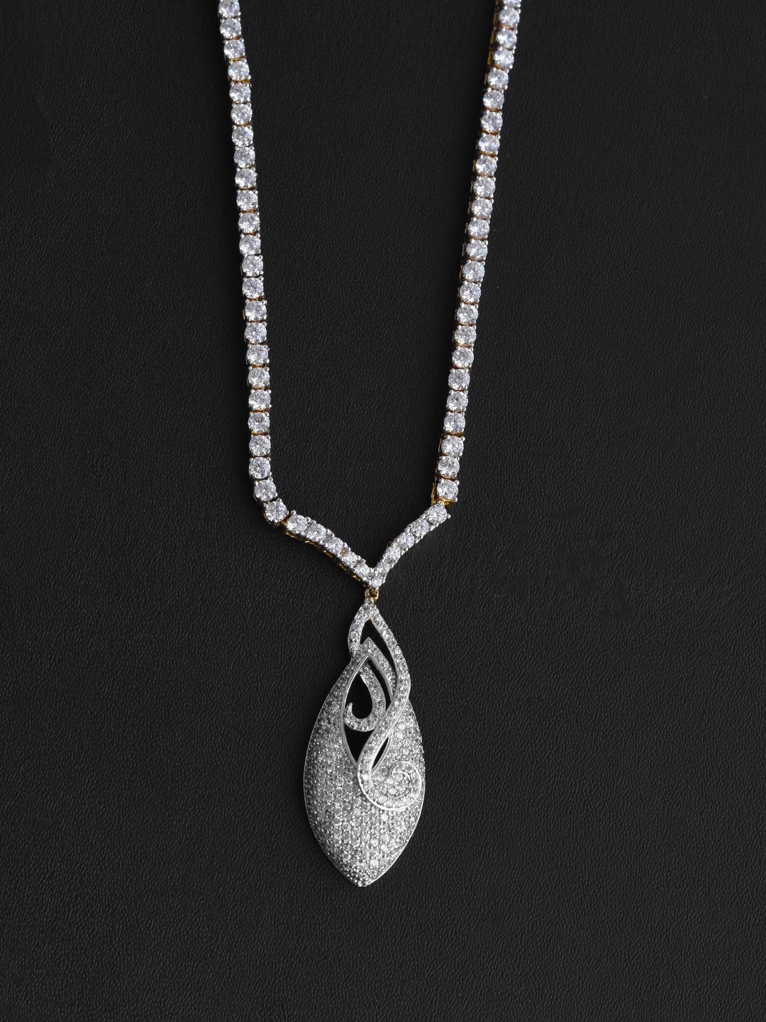 Two Toned American Diamonds Modern necklace Set