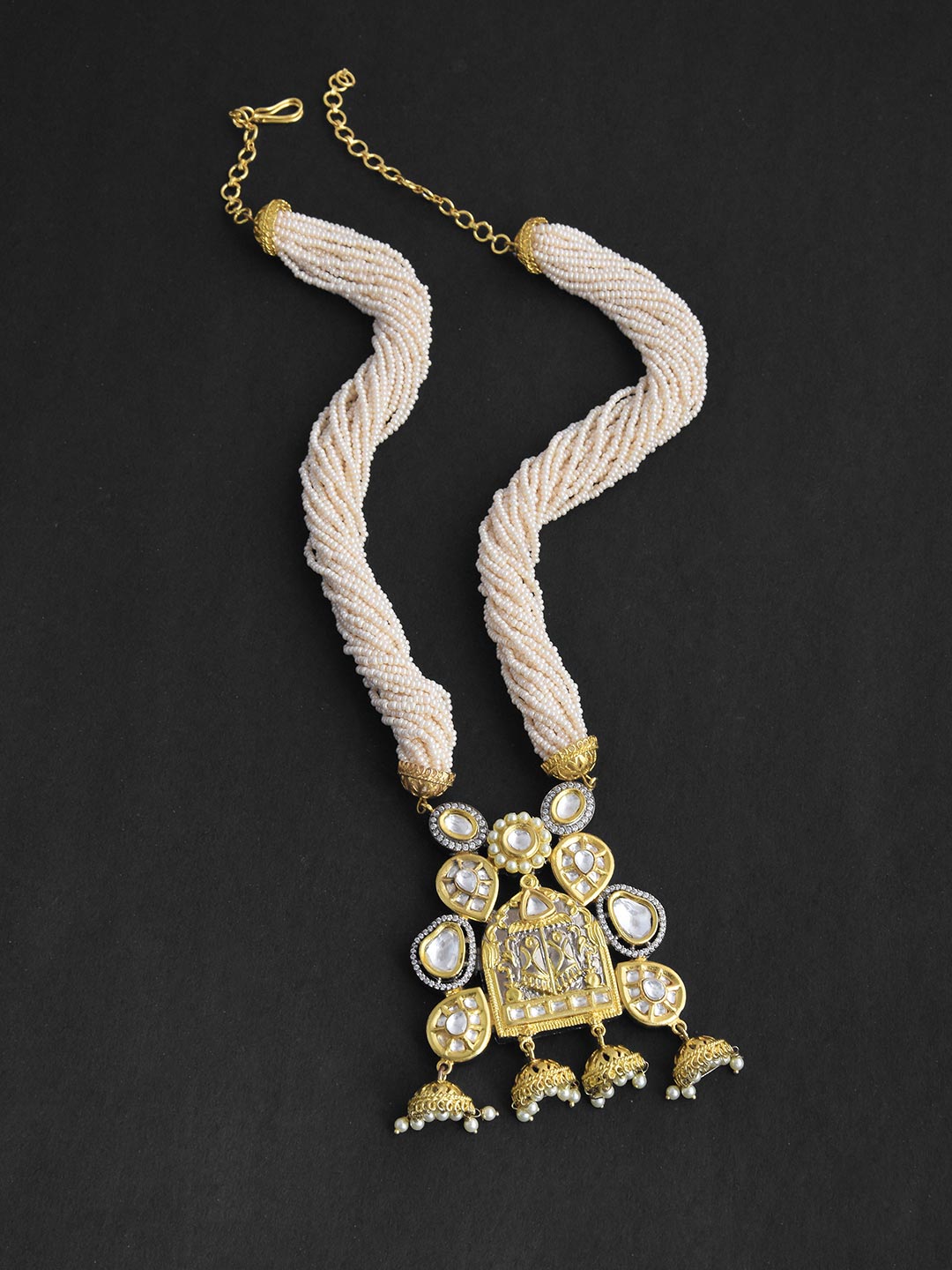 Antique Finish Pearl and Kundan Necklace Set