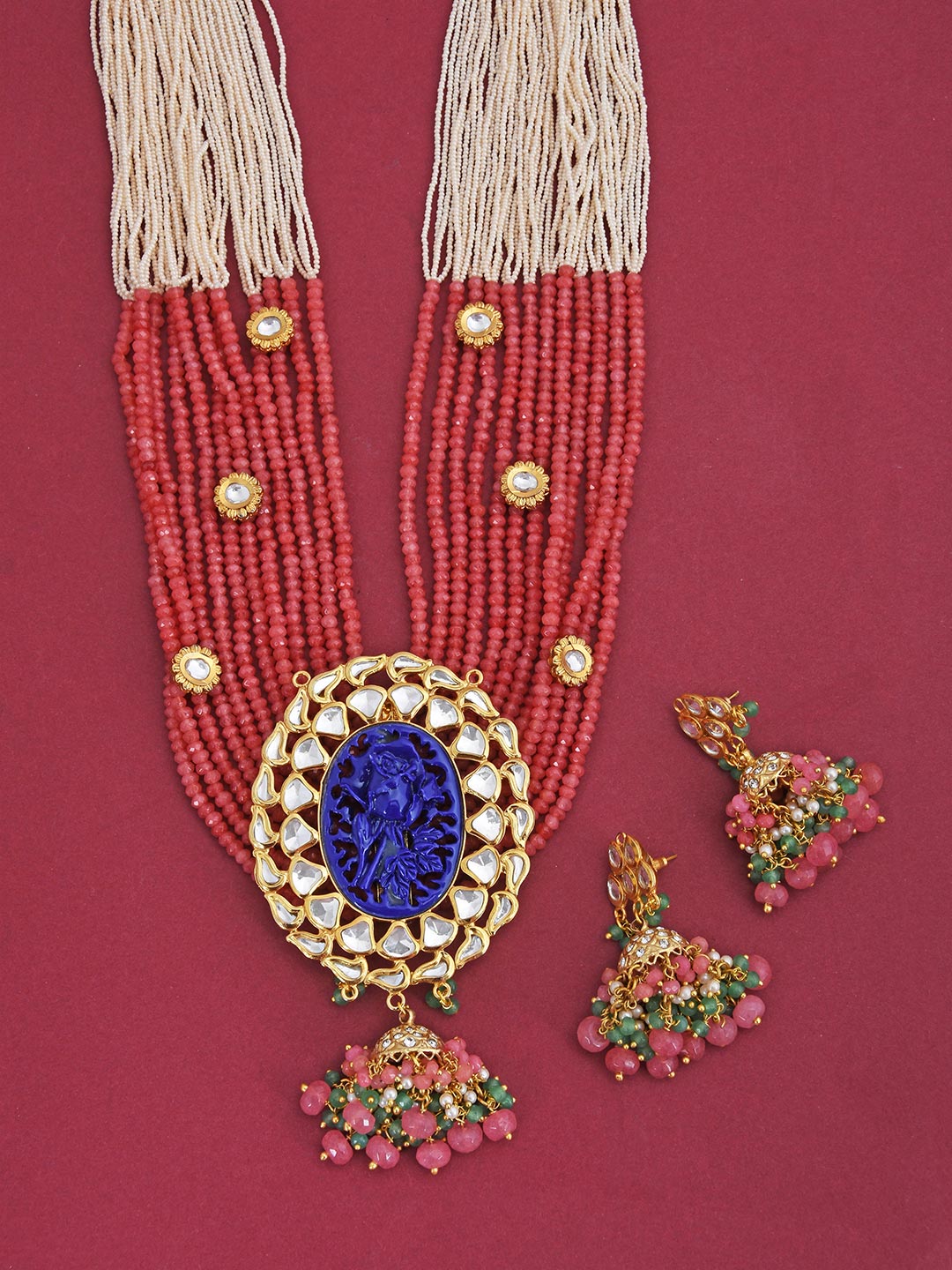 Rose Motif Jhumki Kundan Necklace Set