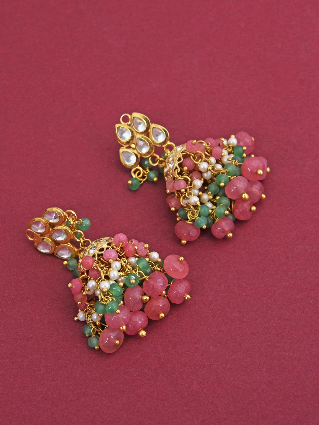 Rose Motif Jhumki Kundan Necklace Set