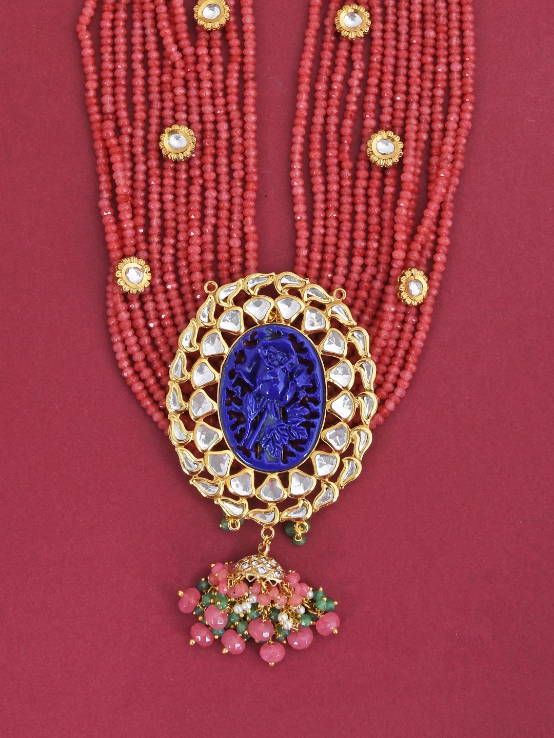Rose Motif Jhumki Kundan Necklace Set