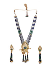 Lord Krishna Symbolic Blue and Green Stones Necklace Set