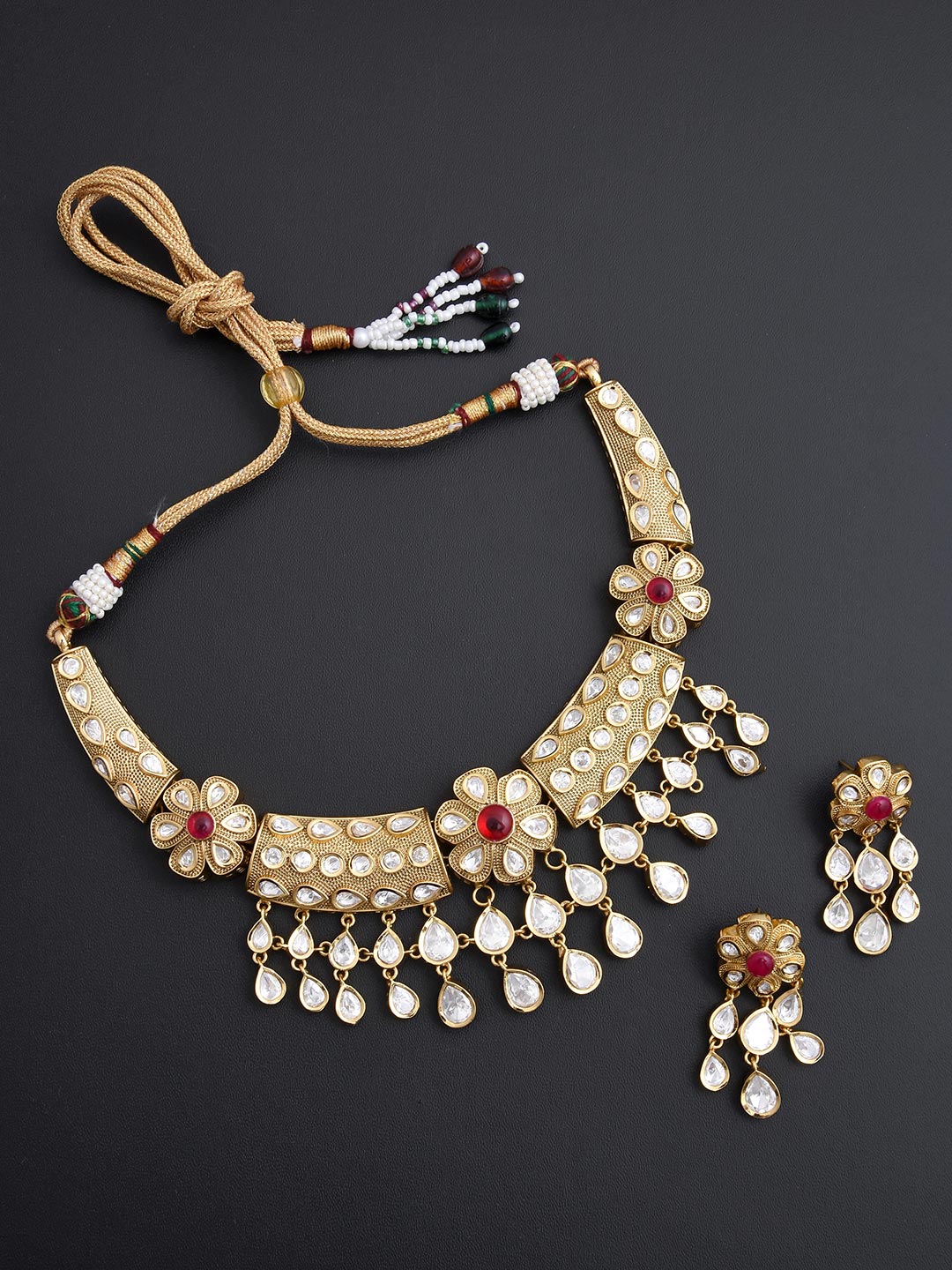 Floral Kundan Meena Designer Necklace Set