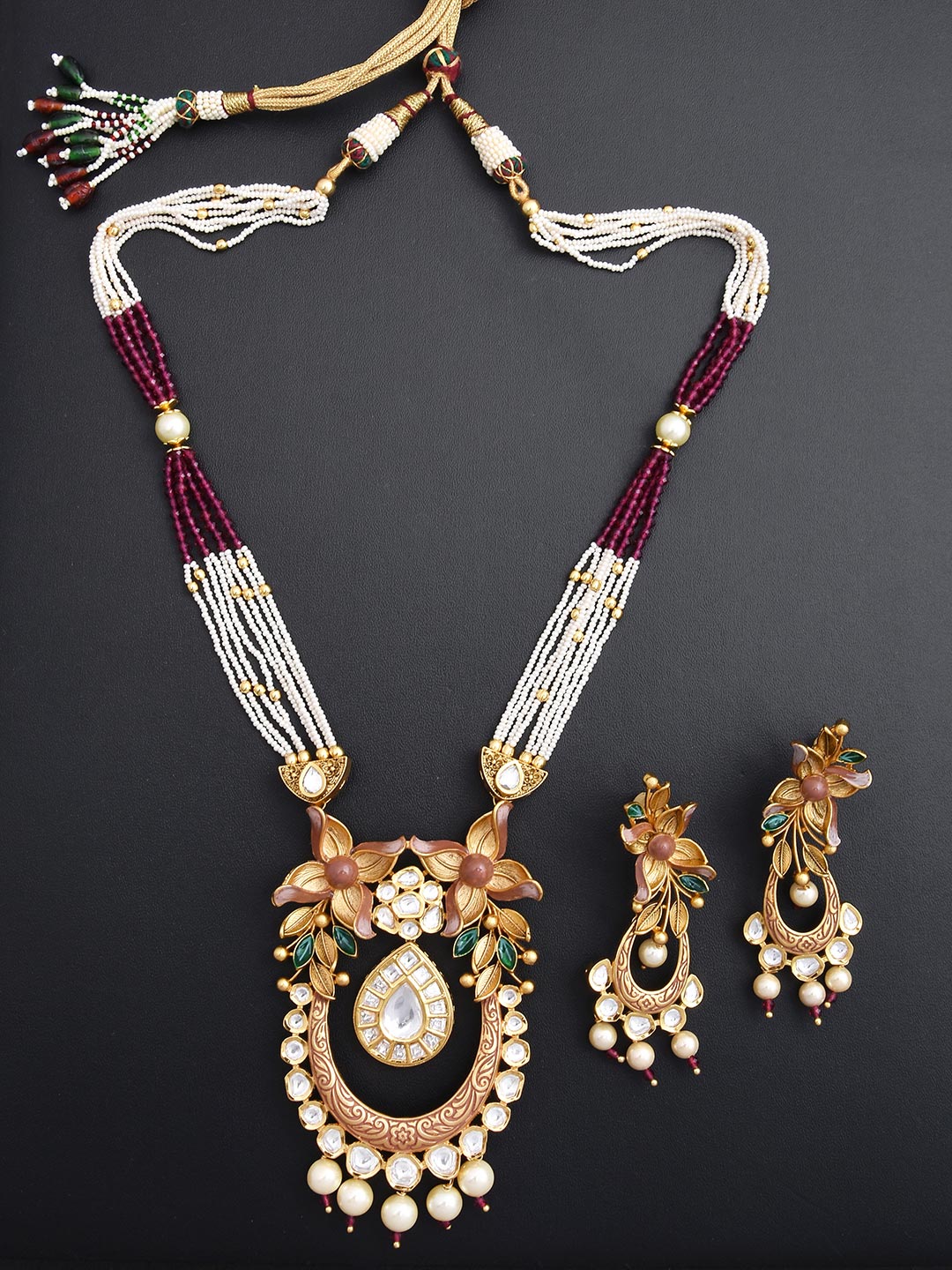 Floral Enamelled Designer Necklace Set