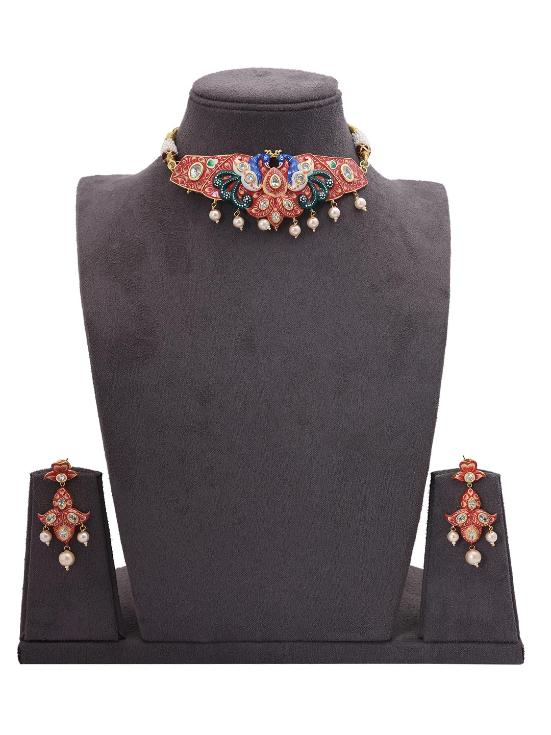 Peacock Enamelled Choker Necklace Set