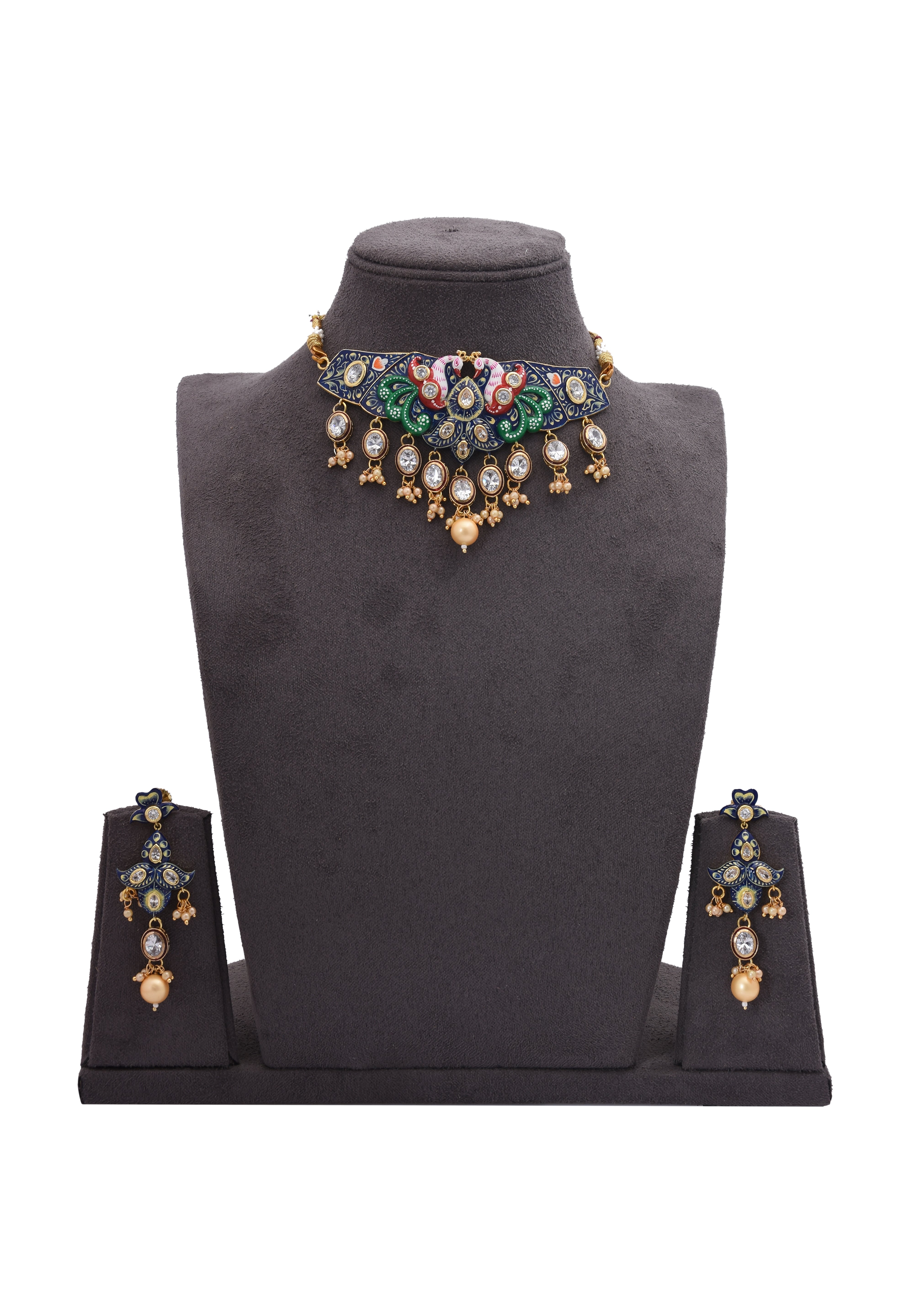 Peacock Enamelled Choker Necklace Set