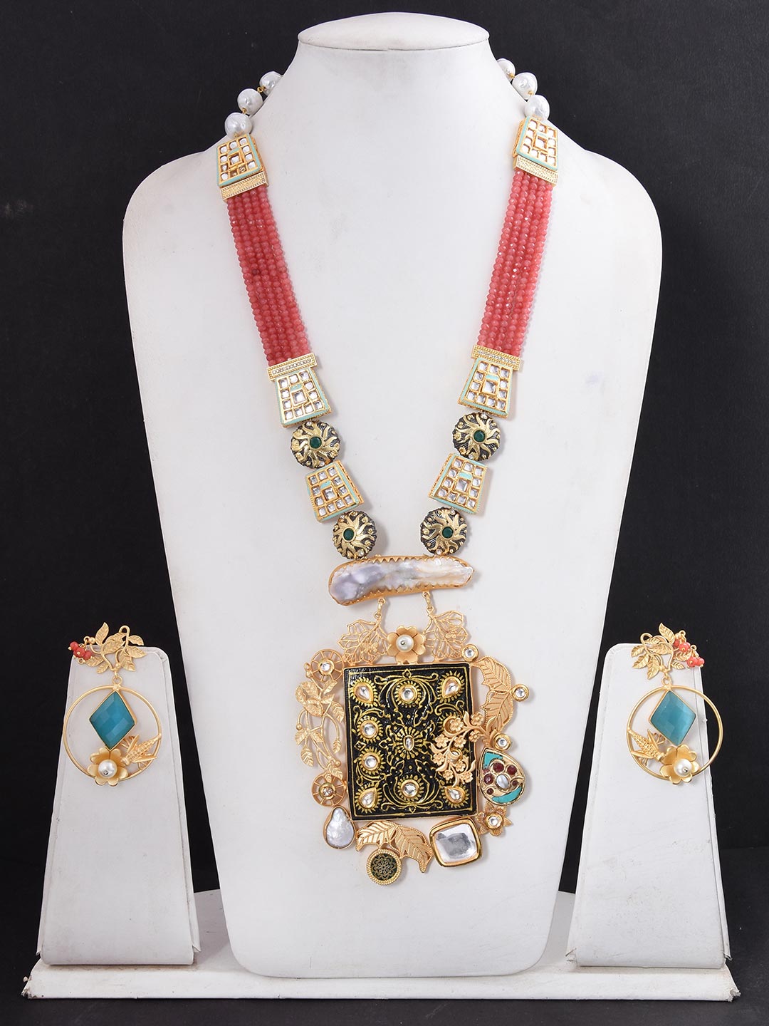 Floral Enamelled Designer Necklace Set