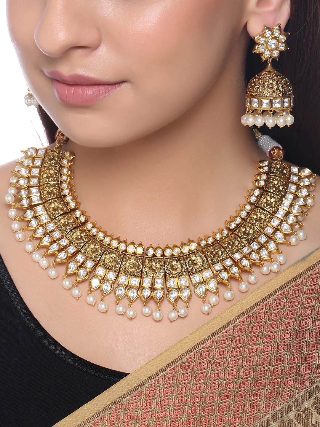 Floral Kundan Meena Designer Necklace Set