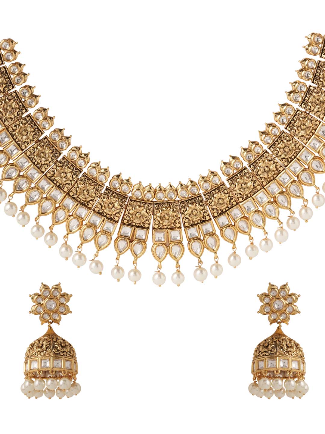Floral Kundan Meena Designer Necklace Set