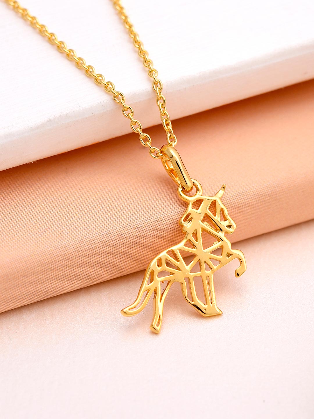 18K Gold Plated Horse Origami Pendant