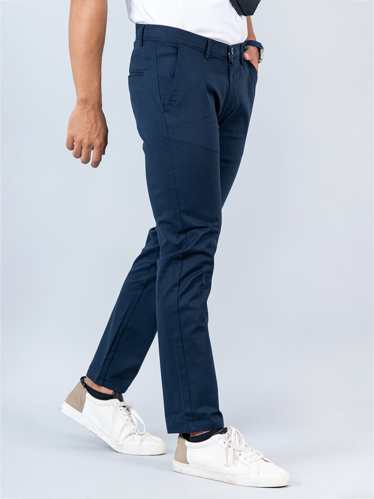 Navy Blue Fusion Fit Cotton Mens Chinos - Tistabene