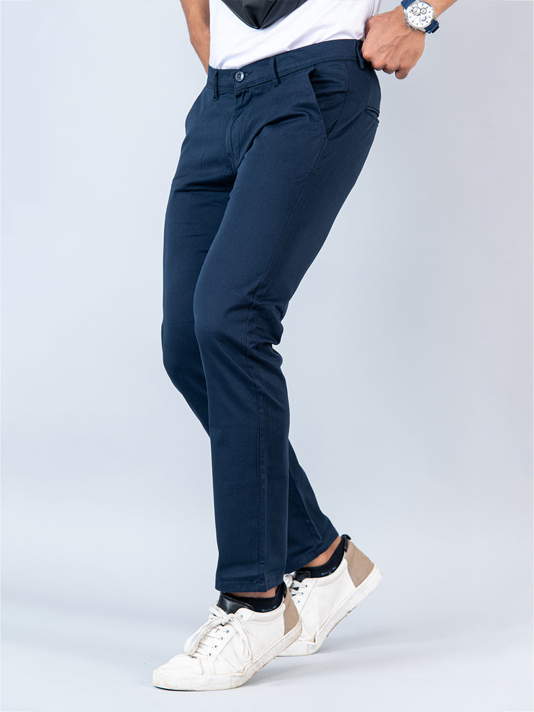 Navy Blue Fusion Fit Cotton Mens Chinos - Tistabene