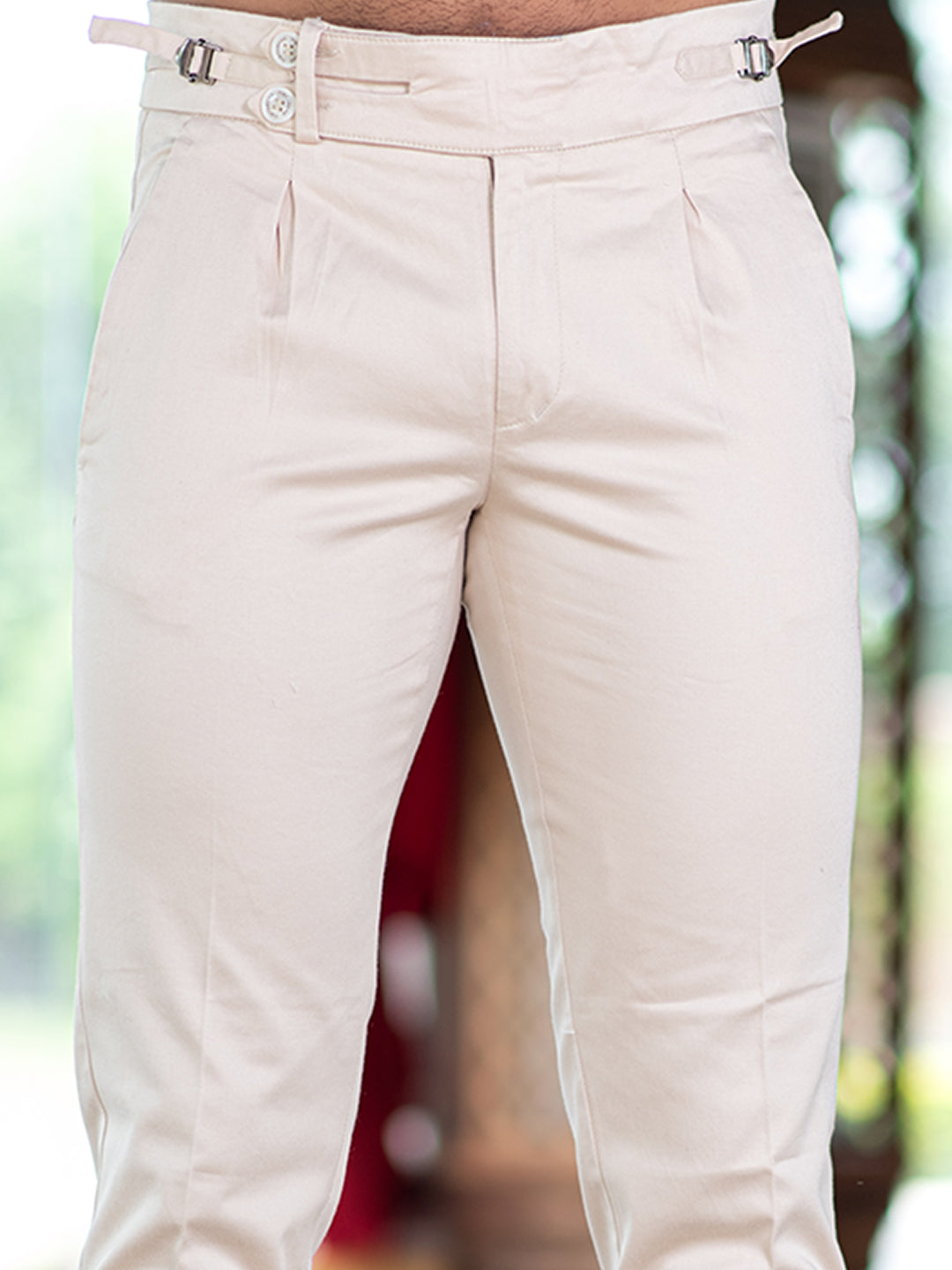 Trendy Slim Fit Men Classic Cream Cotton Lycra Chinos Pants