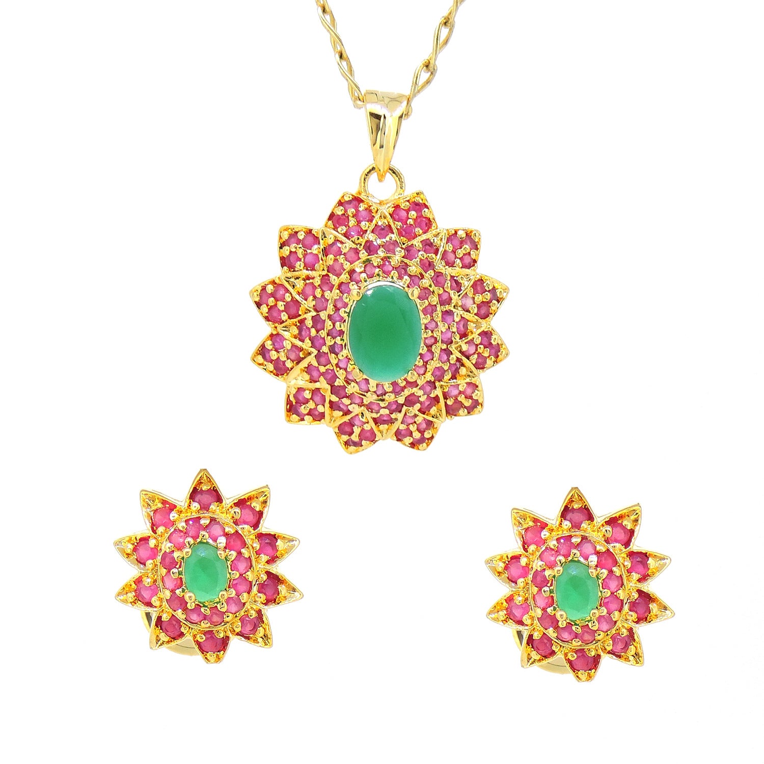 Floral Panna Manak Engagement and Wedding Pendant Set