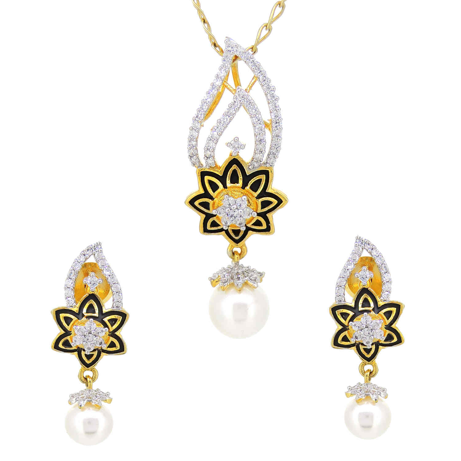Floral Enamelled Designer Pendant Set