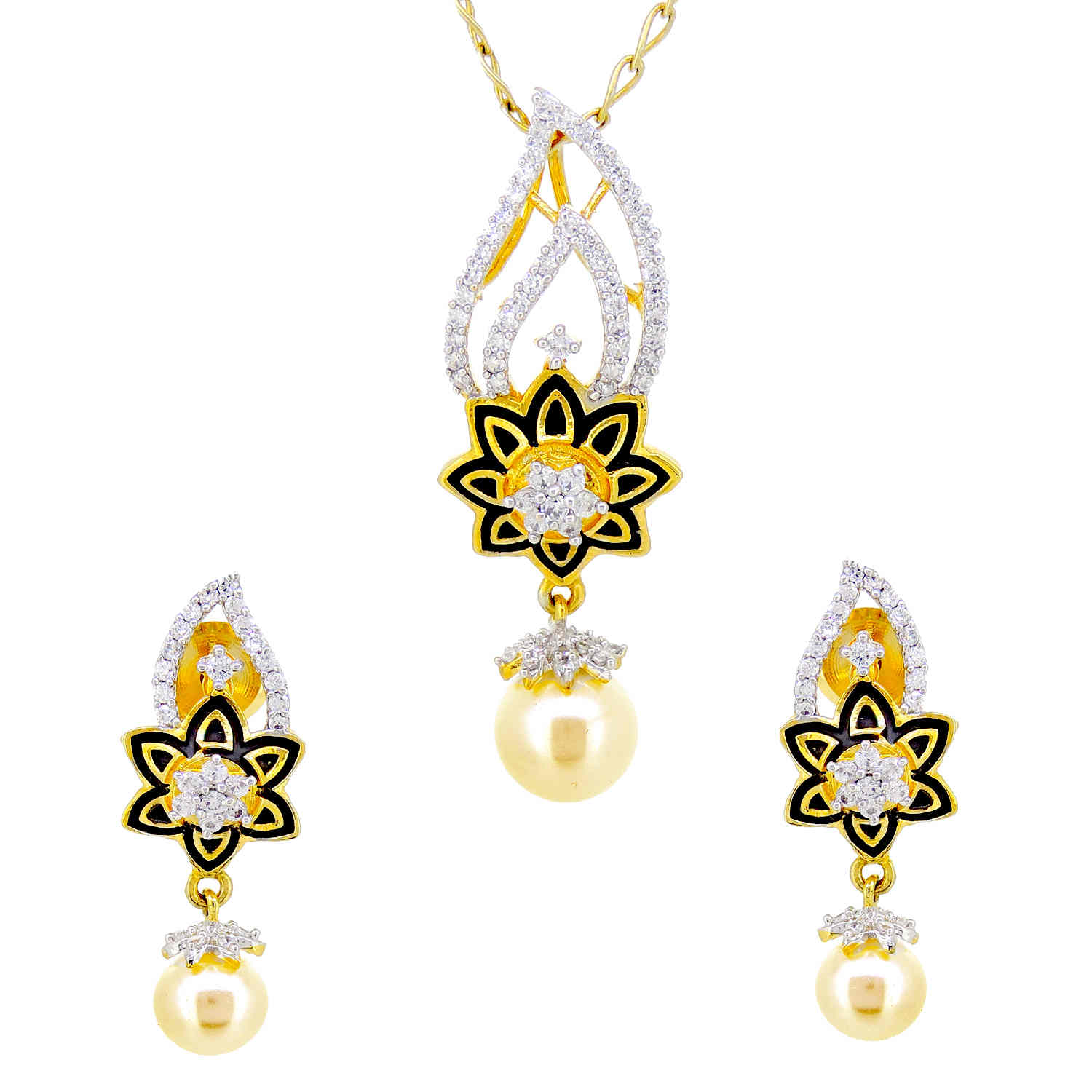 Floral Enamelled Designer Pendant Set