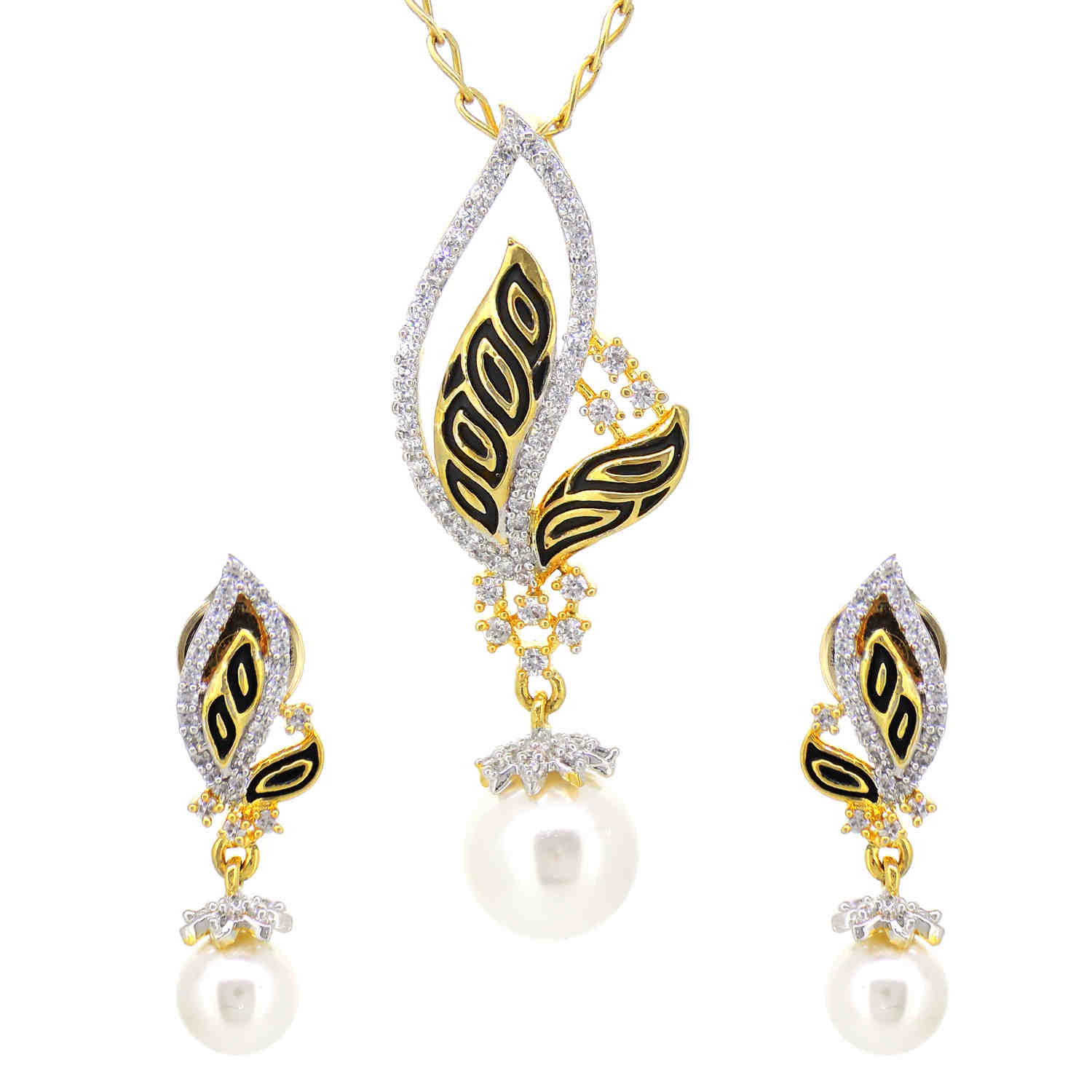 Floral Enamelled Designer Pendant Set