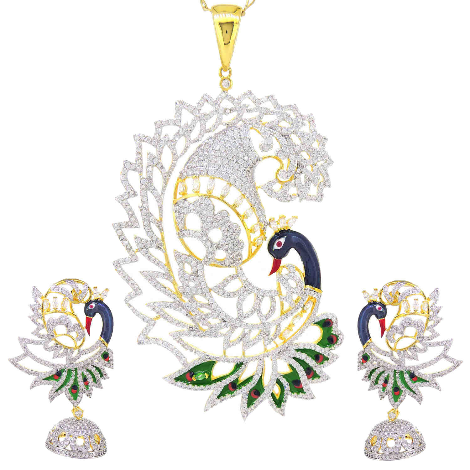 Peacock Two Tone Traditional Pendant Set