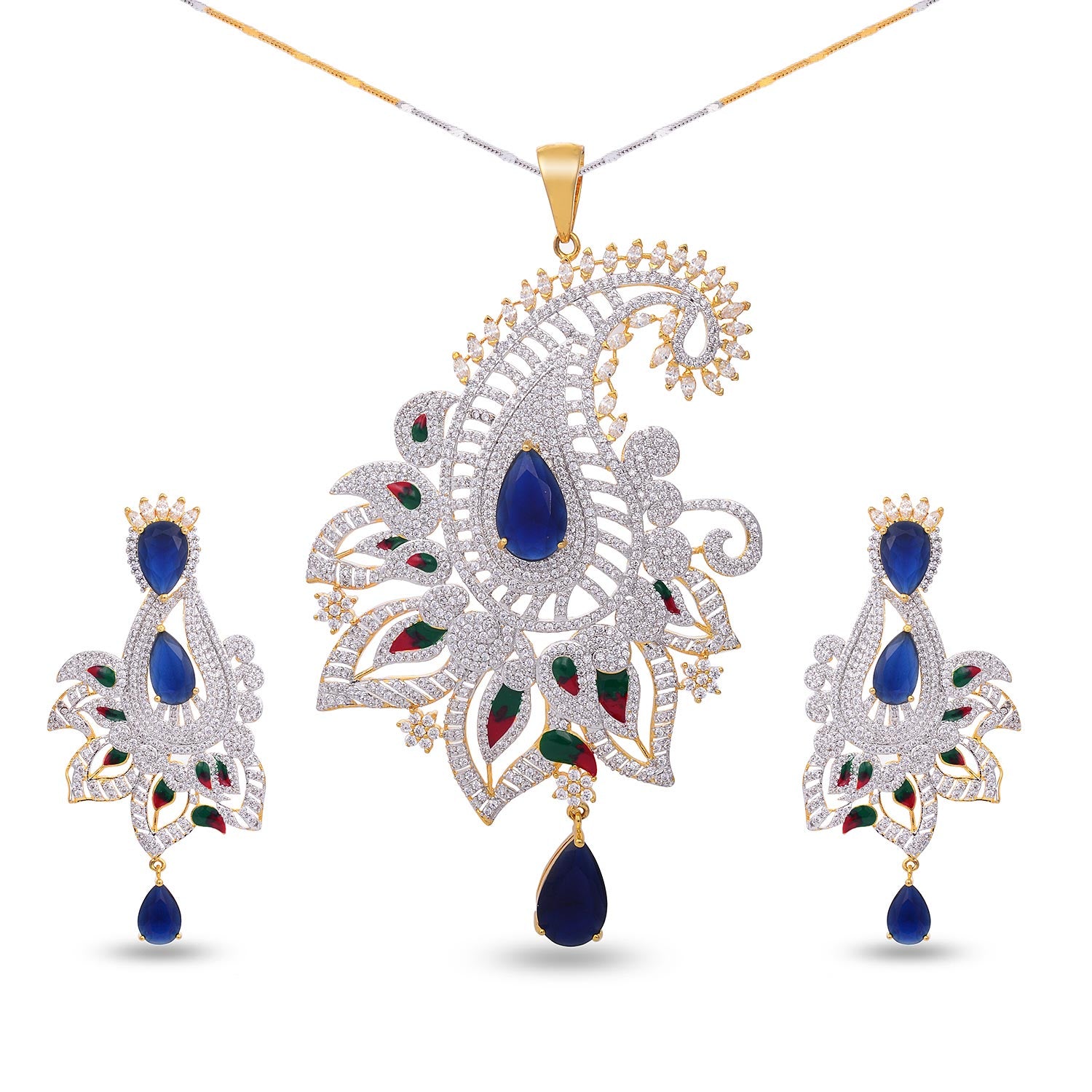 Floral Enamelled Traditional Pendant Set
