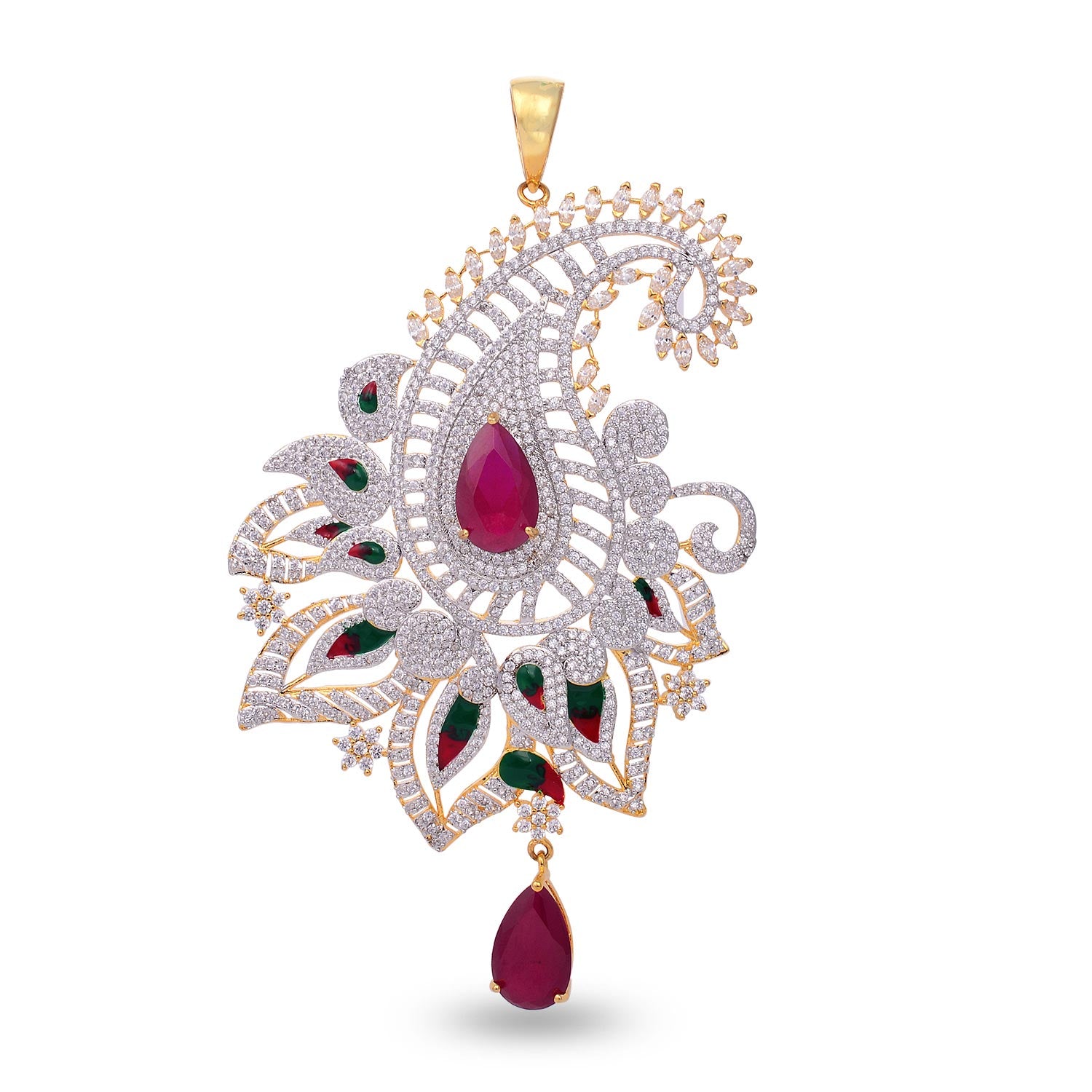 Floral Enamelled Traditional Pendant Set