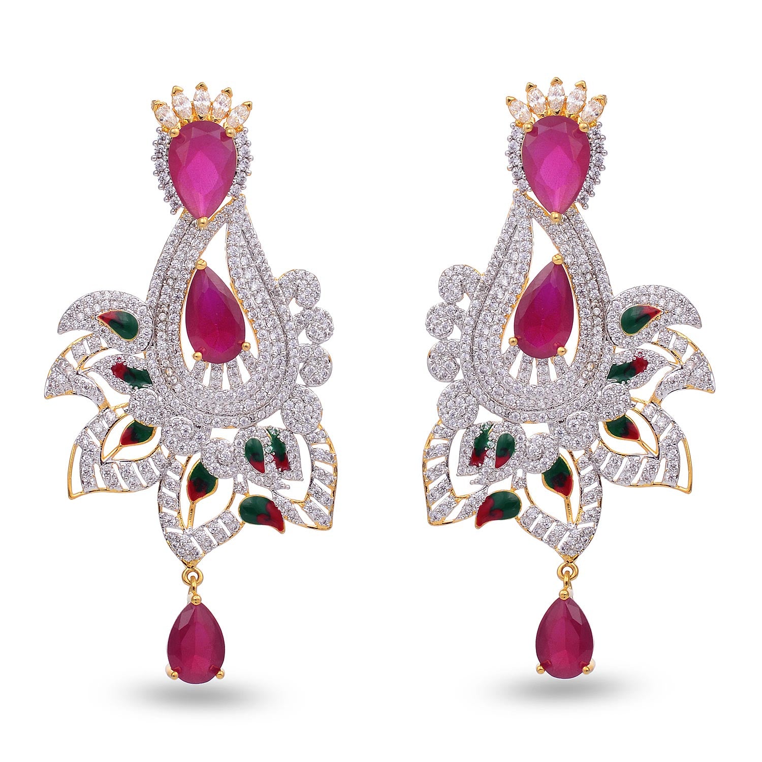 Floral Enamelled Traditional Pendant Set