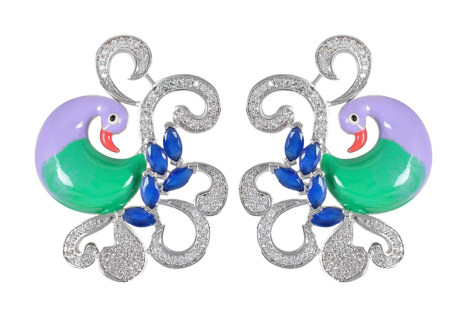 Peacock Enamelled International Diamonds Designer Pendant Set