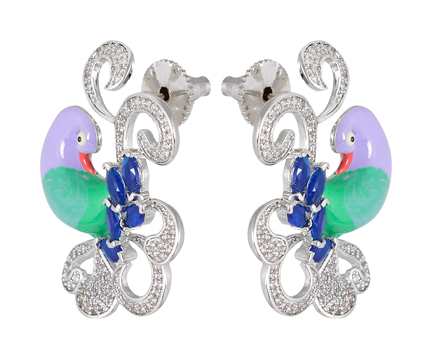 Peacock Enamelled International Diamonds Designer Pendant Set