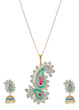 Traditional Enamelled International Diamonds Designer Pendant Set