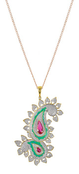 Traditional Enamelled International Diamonds Designer Pendant Set