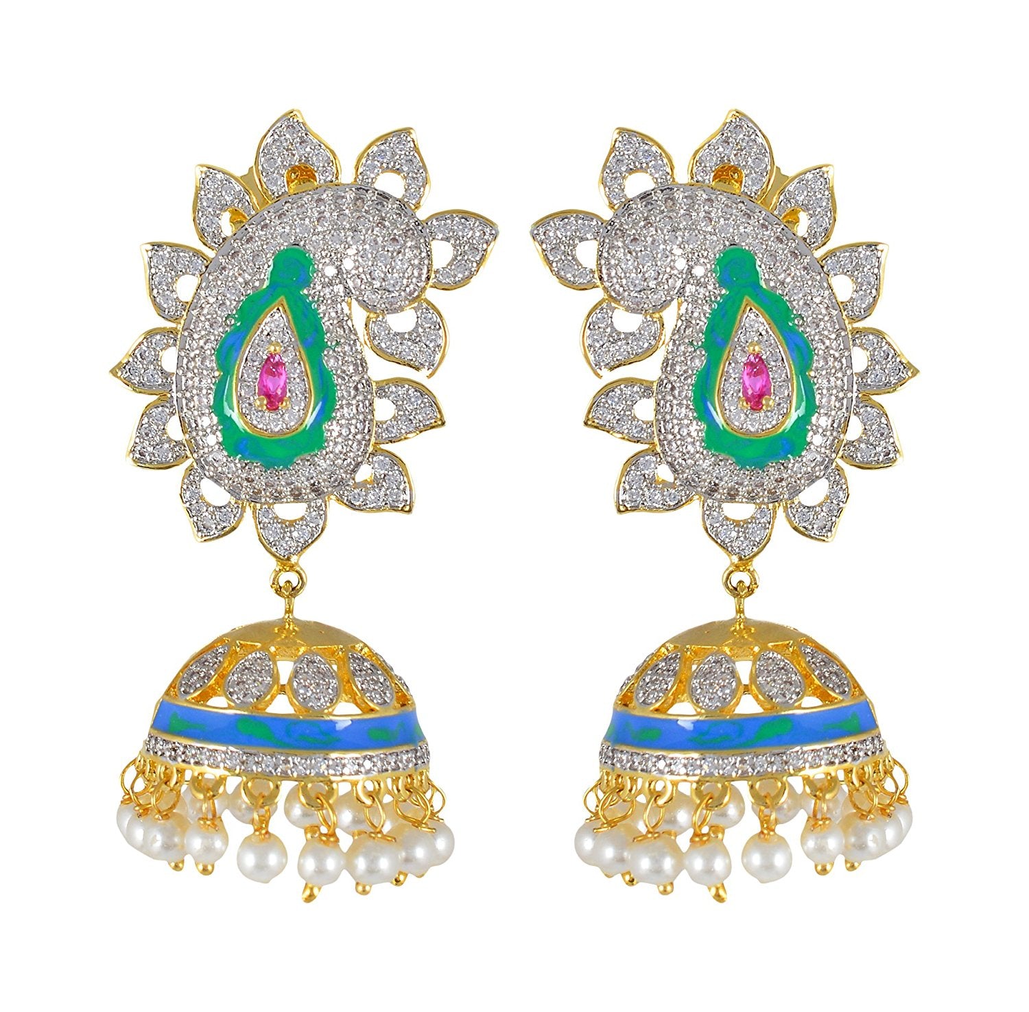 Traditional Enamelled International Diamonds Designer Pendant Set