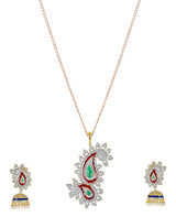 Traditional Enamelled International Diamonds Designer Pendant Set