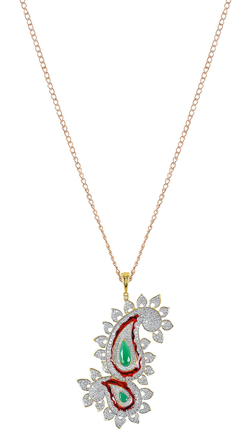 Traditional Enamelled International Diamonds Designer Pendant Set